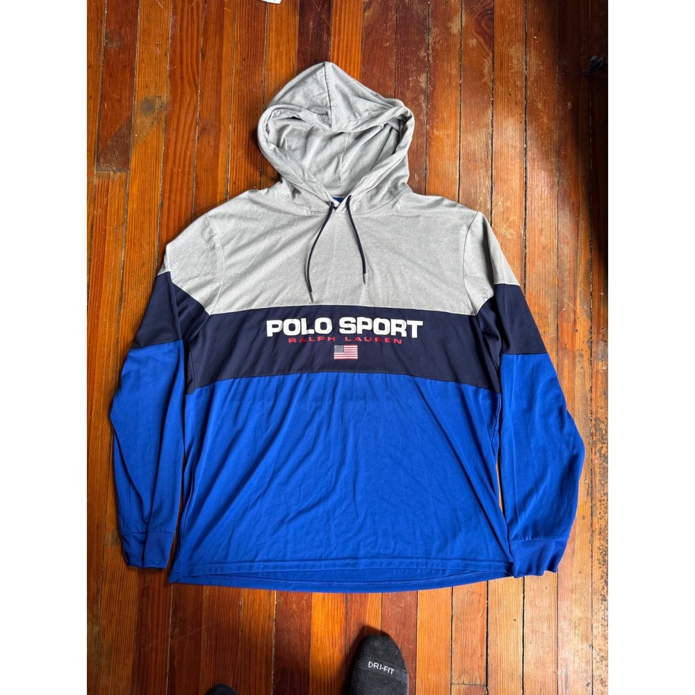 Polo Ralph Lauren Polo Sport Performance Hoodie XL Grey Blue Colorblock Shirt